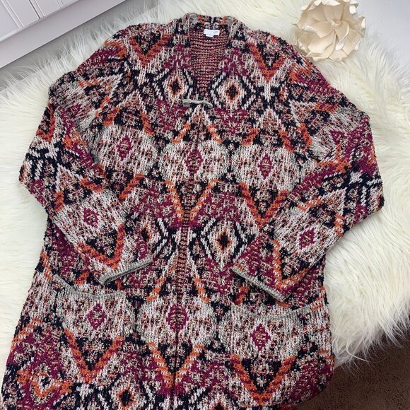 J. Jill Long-Line Open Front Cotton Blend Cardigan Sweater Women's Size Large - Picture 3 of 10